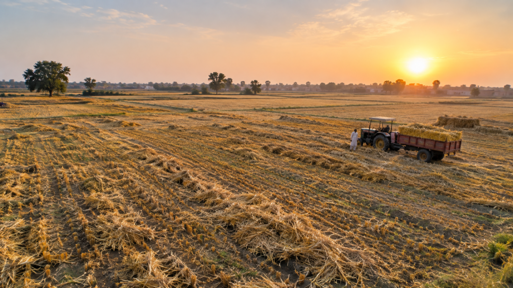 Harvested field in Pakistan with crop residue used as biomass feedstock.