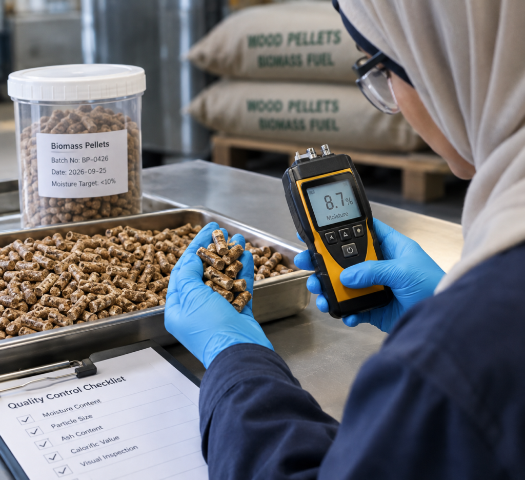 Quality control check on biomass fuel sample before export