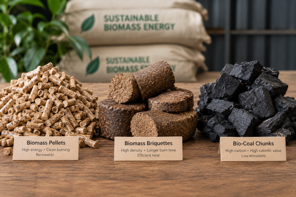 Comparison of biomass pellets, briquettes and bio-coal fuel forms