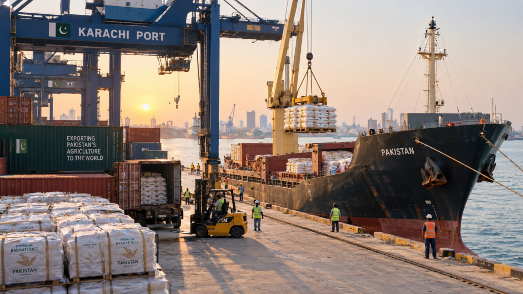 Container terminal at Karachi Port handling agricultural commodity exports from Pakistan