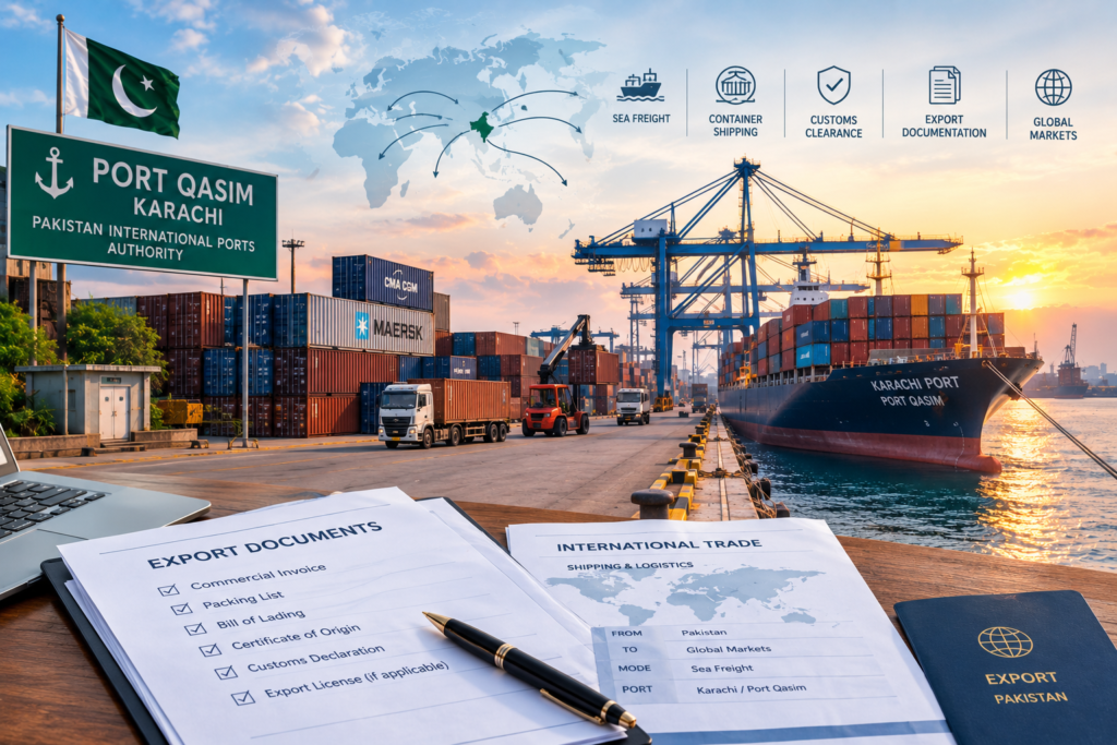 Export containers at Karachi Port for Pakistan biomass and agri commodity shipments