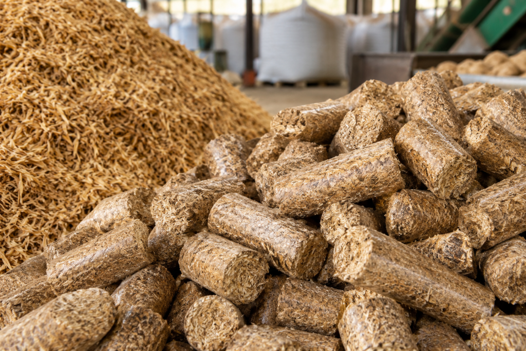 Biomass pellets made from rice husk ready for export from Pakistan