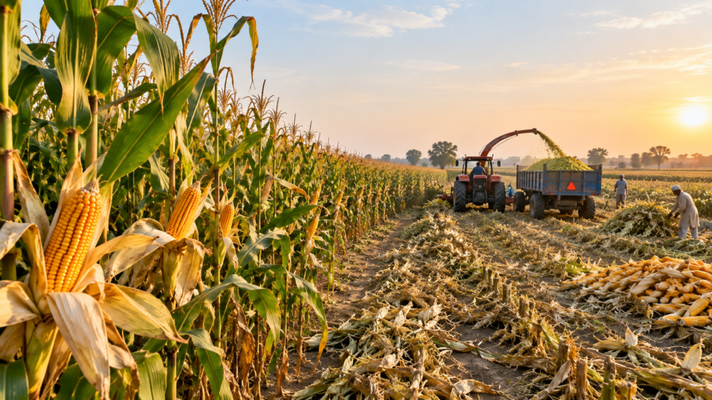 Maize harvest in a Punjab farm field in Pakistan