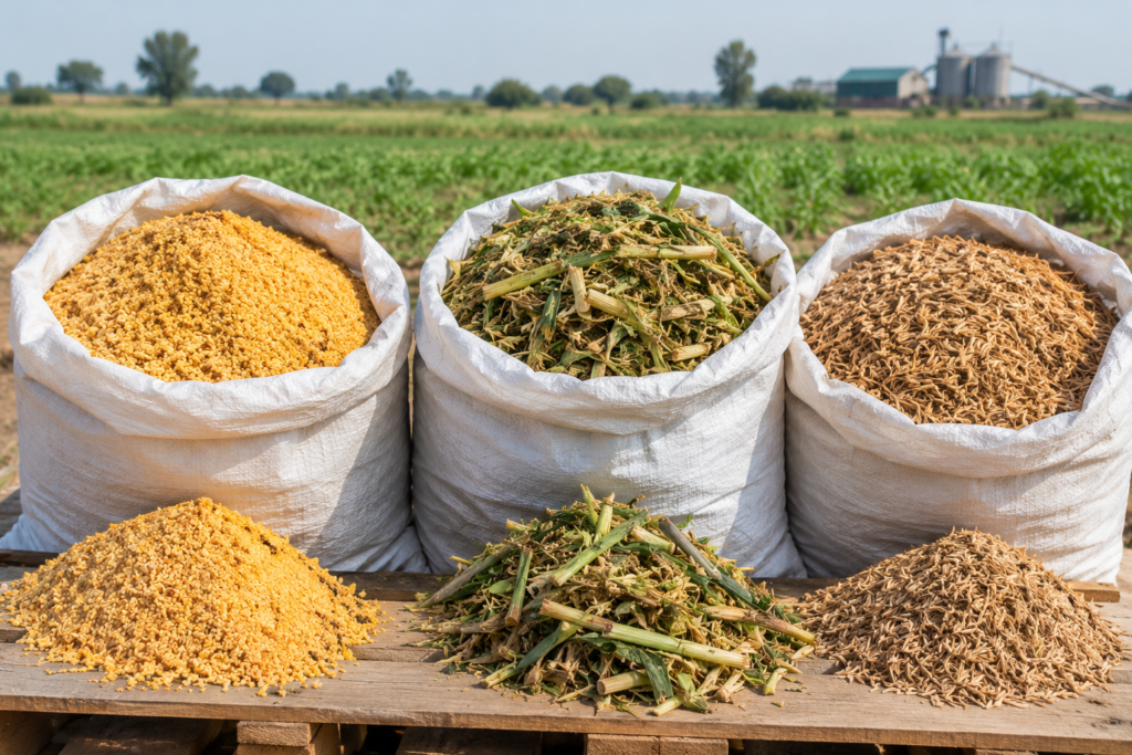 Corn cob, sugarcane residue and rice husk samples representing agricultural biomass in Pakistan