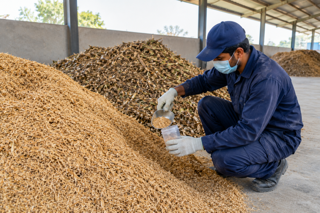 Sampling dry agricultural residue for biomass fuel export from Pakistan quality checks