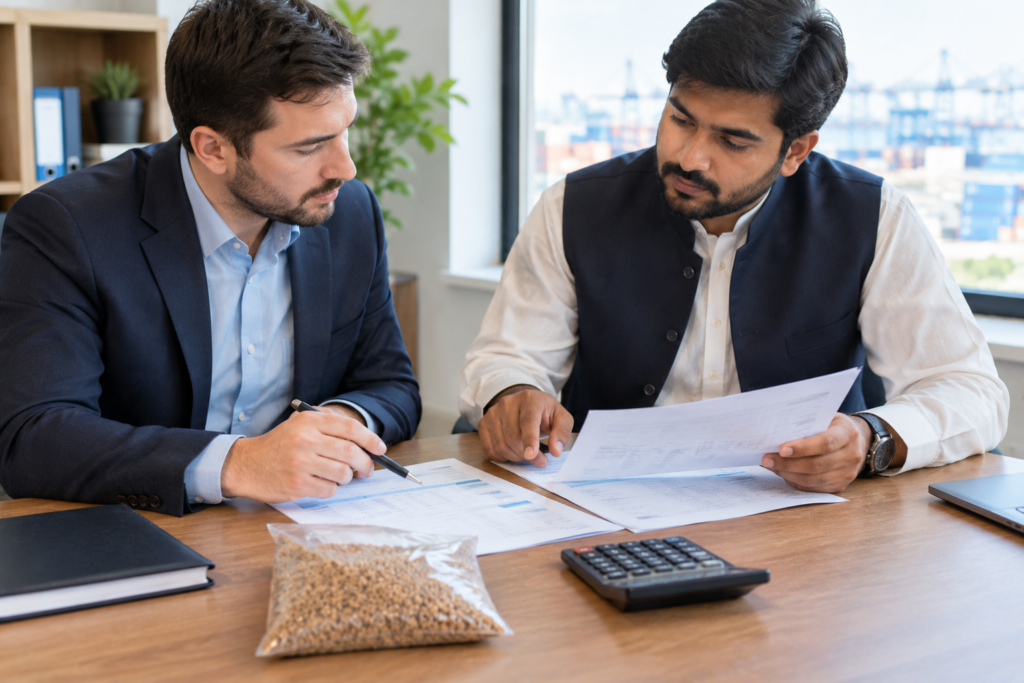 Importers comparing quotations and samples to understand corn cob granules price in Pakistan