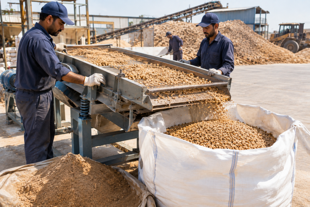 Screening corn cob granules by size, one of the factors behind corn cob granules price in Pakistan